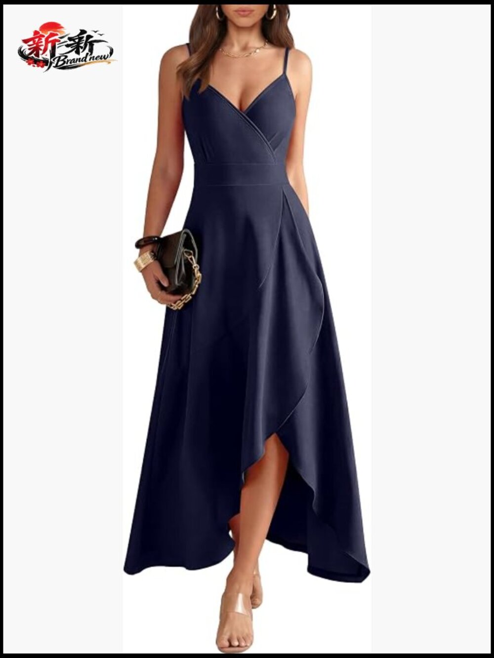 Elegant V-Neck Wrap Ruffle Split Long Formal Dress Sleeveless